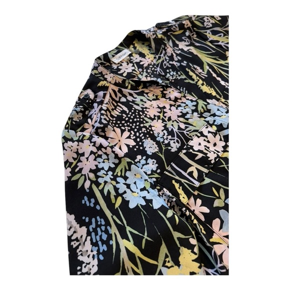 Calvin Klein Women’s Button Front Blouse Black Pastel Garden Floral - Size Small - Picture 8 of 15